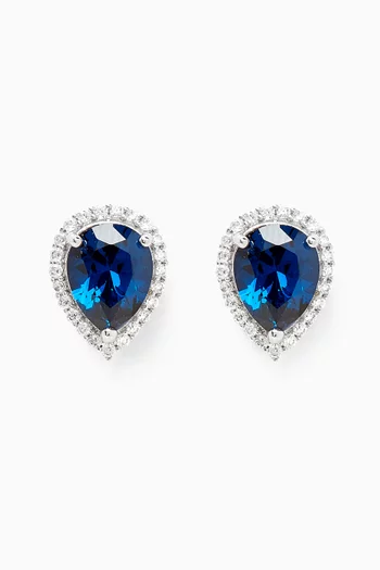 Halo Pear-cut CZ Stud Earrings in Rhodium-plated Brass