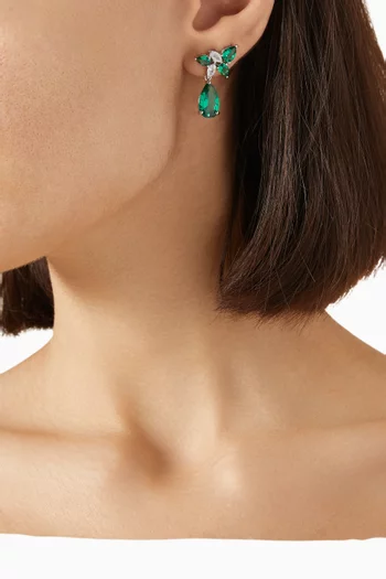Pear Drop Cluster Earrings in Rhodium-plated Brass