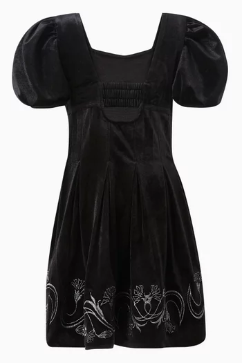 Embroidered Mini Dress in Velour