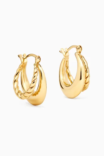 Twisted Double Hoop Earrings in 24kt Gold-plated Brass