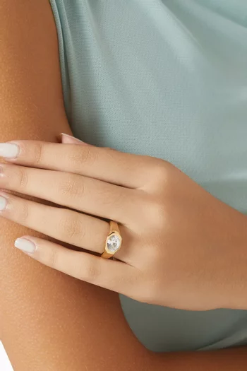 خاتم كلاسيكي مرصع بحجر كريم نحاس مطلي ذهب عيار 24