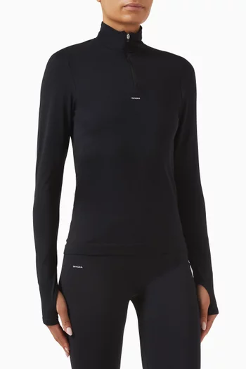 Plant-Stretch Zipped Long-sleeve Top