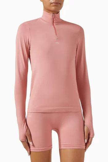 Plant-Stretch Zipped Long-sleeve Top
