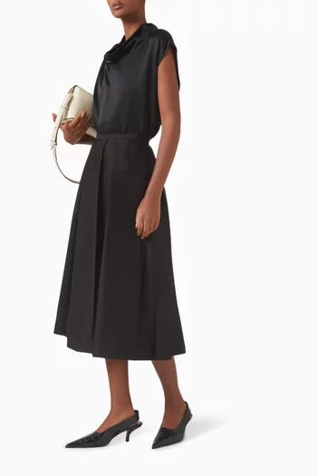 Pleated Midi Skirt in Wool-blend