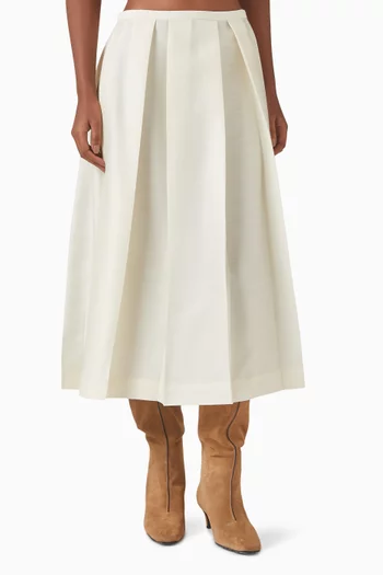 Pleated Midi Skirt in Wool-blend