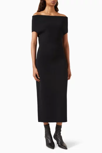 Off-shoulder Midi Dress in Double-knit