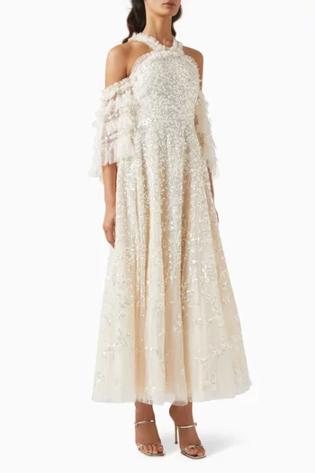 Floral Off-shoulder Gown in Tulle