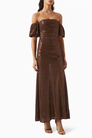 Sunbeam Valentina Off-shoulder Gown in Stretch Sequin Mesh
