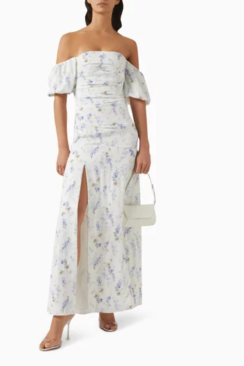 Ophelia Ditsy Off-Shoulder Gown in Crepe