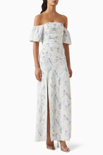 Ophelia Ditsy Off-Shoulder Gown in Crepe