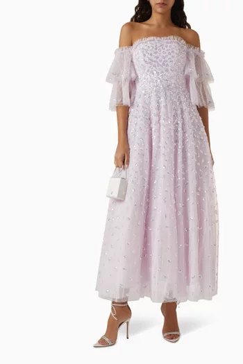 Autumn Leaves Off-Shoulder Gown in Tulle