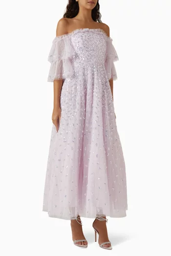 Autumn Leaves Off-Shoulder Gown in Tulle