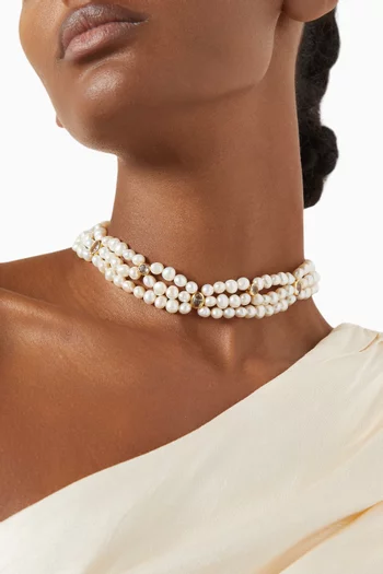 قلادة اويكن مزينة باللؤلؤ نحاس مطلي ذهب عيار 22