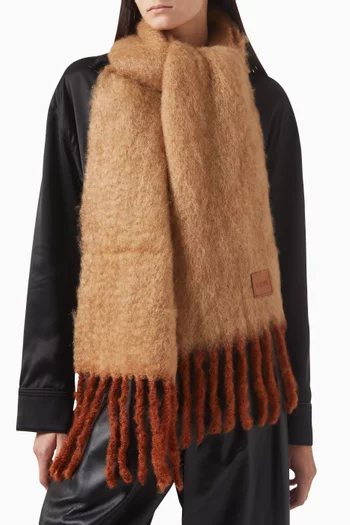 Logo Fringe Scarf in Wool-blend