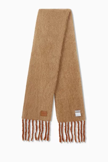 Logo Fringe Scarf in Wool-blend
