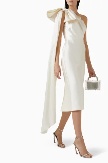 One-shoulder Midi Dress in Silk Mikado