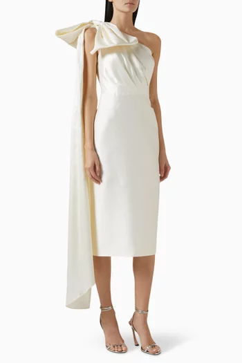One-shoulder Midi Dress in Silk Mikado