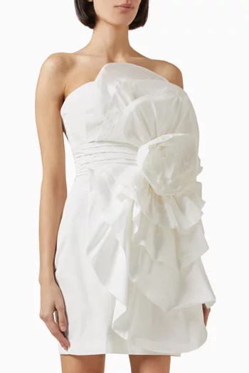 Draped 3D-rosette Mini Dress in Taffeta