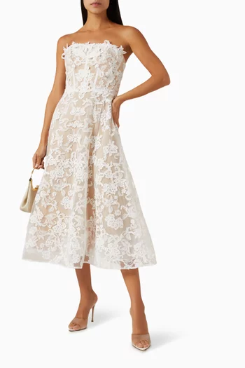 Flower Appliqué Midi Dress in Corded Lace