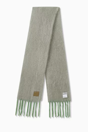 Logo Fringe Scarf in Wool-blend