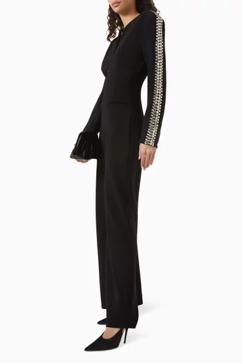 Stud Zip Front Jumpsuit in Stretch Poly Lycra