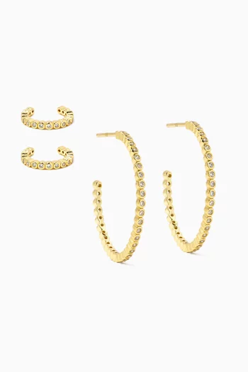 Spencer Crystal Hoop Earrings in 14kt Gold-plated Silver, Set of 4
