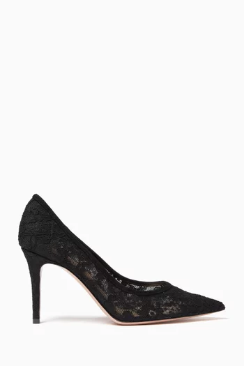 Claudia 85 Pumps in Lace & Leather