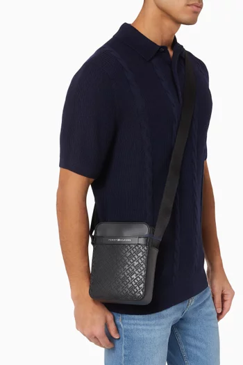 TH Monogram Textured Reporter Bag in Faux Leather