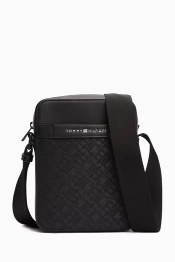 TH Monogram Textured Reporter Bag in Faux Leather