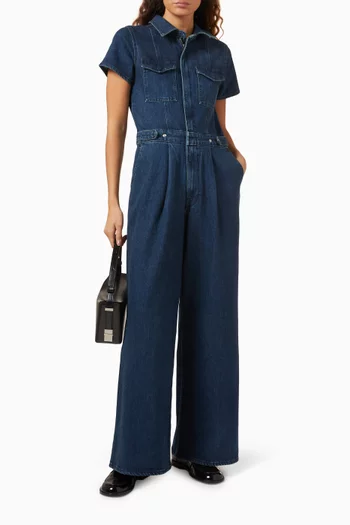 Fit For Success Pleated Wide-leg Jumpsuit in Denim