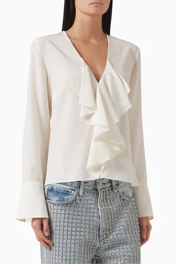 Ruffle V-Neck Blouse in Silk