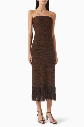 Fringe Midi Dress in Bouclé
