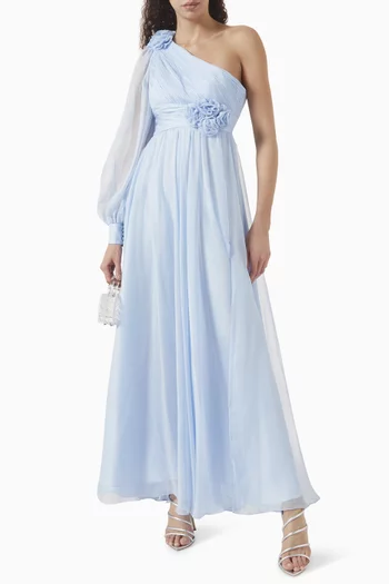 One-shoulder 3D Flower Gown