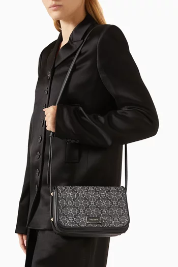 Small Spade Flower Flap Crossbody Bag in Jacquard