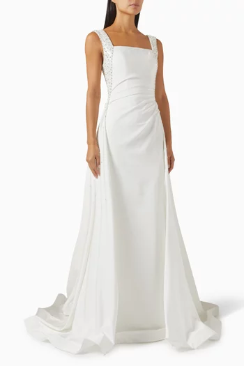 Embellished-strap Gown in Jersey & Crepe