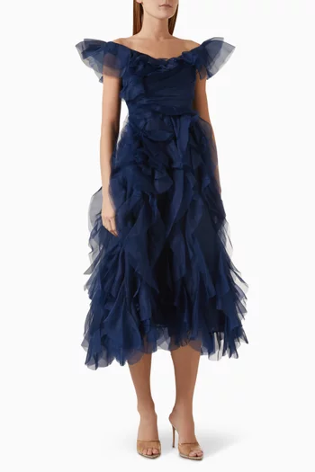 Off-shoulder Midi Dress in Organza