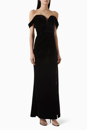 Off-shoulder Gown in Velvet