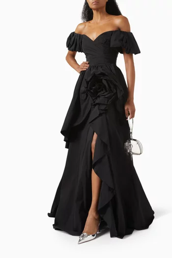 Off-shoulder Gown in Taffeta