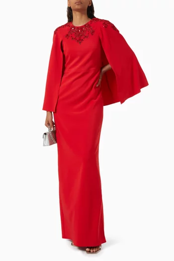 Bead-embellished Cape Gown in Crepe