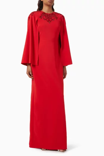Bead-embellished Cape Gown in Crepe
