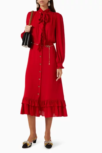 Ruffle Bow Midi Dress in Georgette