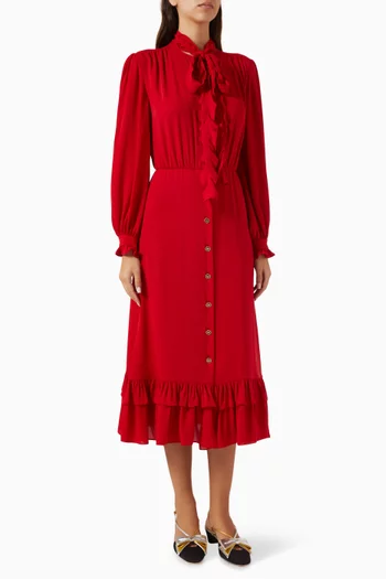 Ruffle Bow Midi Dress in Georgette