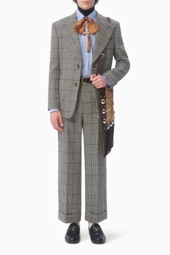 Turn-up Houndstooth Check Pants in Wool Gabardine