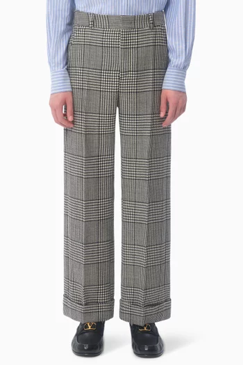Turn-up Houndstooth Check Pants in Wool Gabardine