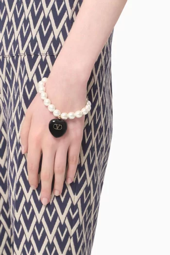 Coeur Royal Enamel & Pearl Bracelet in Gold-tone Metal