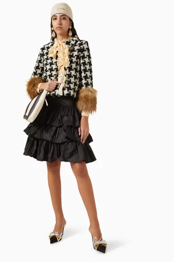 Eco-fur Jacket in Macro Pied de Poule Tweed