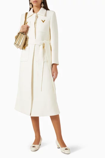 Logo Belted Coat in Virgin Wool Blend