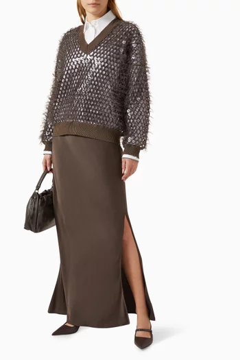 تنورة طويلة بقصة مائلة حرير كادي