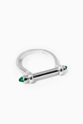 Barbell Green Onyx Ring in Sterling Silver