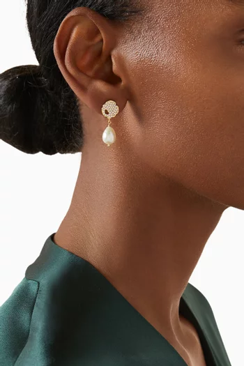 CZ Disc Pearl Earrings in Gold-plated Brass